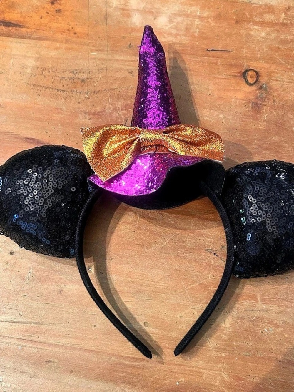 Disney Parks Minnie Mouse Sequined Halloween Witch Ears Headband